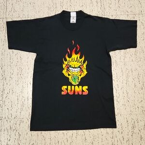 Phoenix Suns Black Flame Spellout Logo Crewneck T-Shirt Vintage 90s